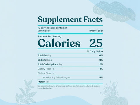 Four Sigmatic cacao reishi ingredients and nutrition panel on packaging