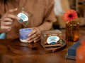 How to use: Four Sigmatic cacao reishi drink preparation instructions sachet display