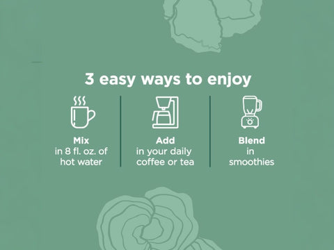 How to use
Four Sigmatic chaga elixir preparation instructions sachet display