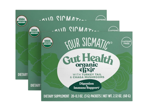Four Sigmatic Organic Chaga Elixir Drink Mix 3 boxes front packaging on white background
