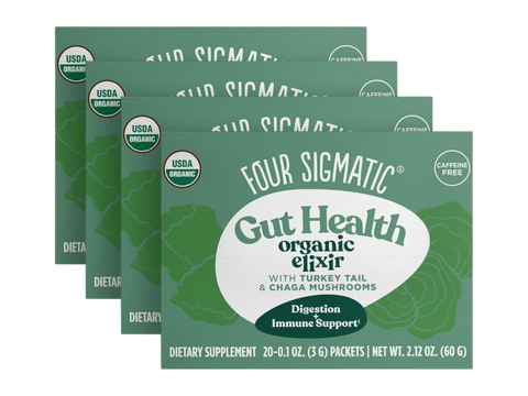 Four Sigmatic Organic Chaga Elixir Drink Mix 3 boxes front packaging on white background