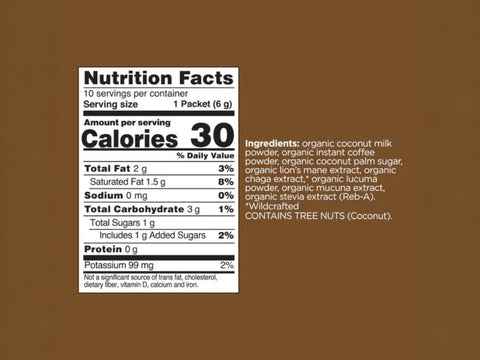 Ingredients and nutritional information for Four Sigmatic Coffee Latte Mi