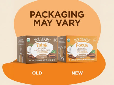Four Sigmatic Organic Coffee Latte Mix, Dairy-Free - 10 Packets. Old & new packaging.