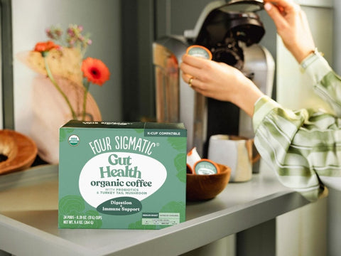 How to use
Four Sigmatic coffee pods brewing instructions on white background