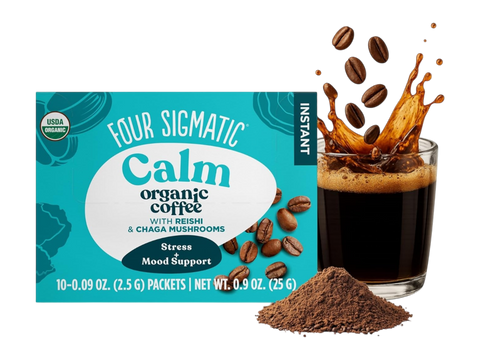 Four Sigmatic Organic Half Caf Instant Coffee 10 packets front packaging on white background