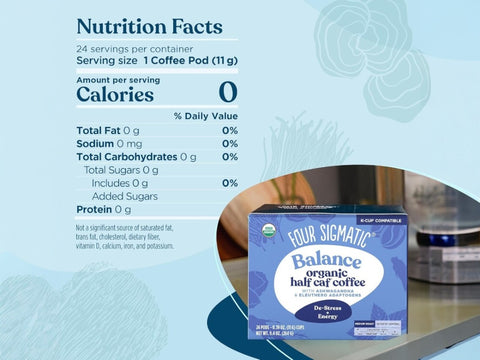 nutrition facts, ingredients, brewing instructions, and certifications.