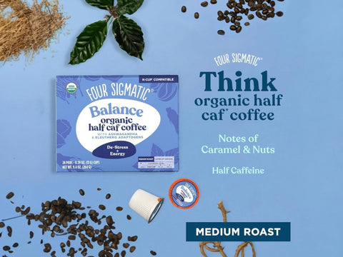 Four Sigmatic Organic Half Caff Coffee Pods, Medium Roast - 24 Count
