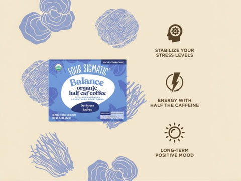 Four Sigmatic Organic Half Caff Coffee Pods, Medium Roast - 24 Count
