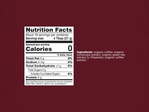 Four Sigmatic high caf ground coffee ingredients and product information panel on packaging