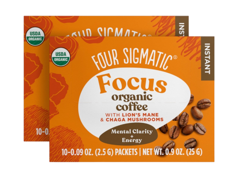 Four Sigmatic Organic Instant Coffee 10 packets, 2 boxes front packaging on white background