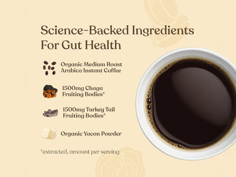 Four Sigmatic instant coffee blend ingredients and product information panel on packaging