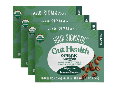 Four Sigmatic Organic Instant Coffee Blend 10 packets, 4 boxes front packaging on white background