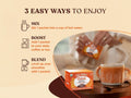 How to use: Four Sigmatic Lion’s Mane elixir preparation instructions sachet display in 3 ways.