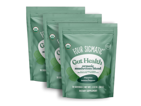Four Sigmatic Organic Mushroom Blend Powder 3 pouches front packaging on white background