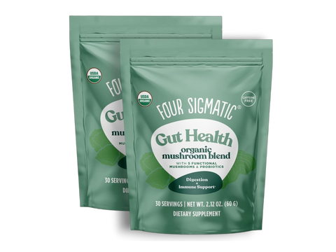 Four Sigmatic Organic Mushroom Blend Powder 2 pouches front packaging on white background