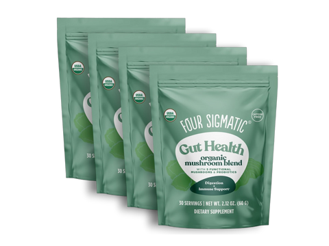 Four Sigmatic Organic Mushroom Blend Powder 4 pouches front packaging on white background