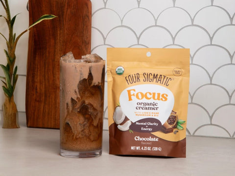 How to Use: Chocolate creamer being frothed into a glass of coffee.