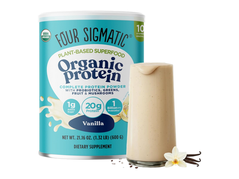 Four Sigmatic Organic Plant-Based Vanilla Protein Powder 600g Tub.