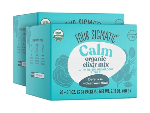 Four Sigmatic Organic Reishi Elixir Mix 40 packets front packaging on white background