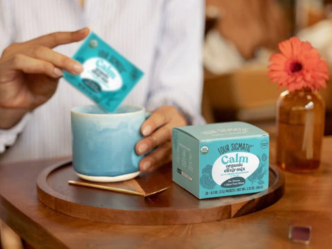 How to use: Four Sigmatic Reishi elixir preparation instructions sachet display