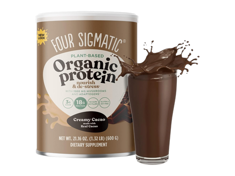 Four Sigmatic Plant-Based Organic Protein Powder Creamy Cacao 600g front packaging on white background