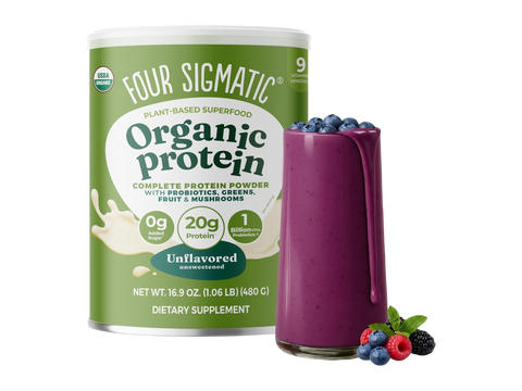 Four Sigmatic Plant-Based Organic Protein Powder Unflavored 480g front packaging on white background