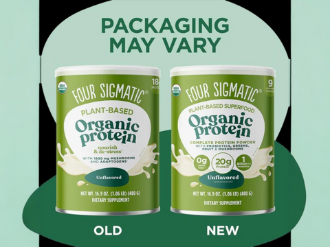 Four Sigmatic Plant-Based Organic Protein Powder, Unflavored - 480g. Packaging may vary.