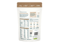 Back view of a food packaging with text and labels on a white background