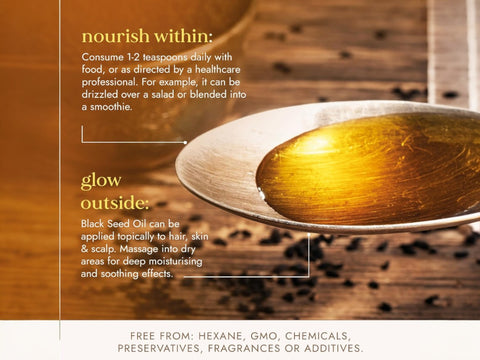 Fushi Organic Black Seed Oil 100 ml how to use instructions graphic