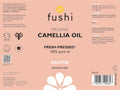 Fushi Organic Camellia Oil 100 ml back label showing directions ingredients and barcode