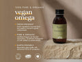 Fushi Organic Flaxseed Oil 100 ml bottle on brown background with label close up