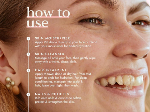 Fushi Organic Jojoba Oil 30 ml how to use instructions graphic