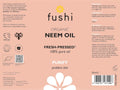 Fushi Organic Neem Oil 50 ml back label showing directions ingredients and barcode