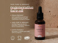 Fushi Organic Rosehip Oil 30 ml bottle on brown background with label close up