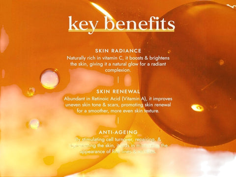 Fushi Organic Rosehip Oil 30 ml key benefits graphic highlighting radiance and skin nourishing properties