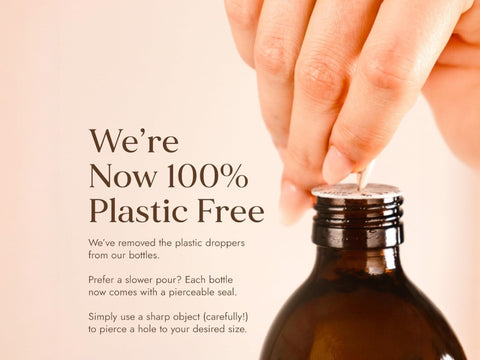 Fushi Organic Rosehip Oil 30 ml brown bottle with 100 percent plastic free packaging message