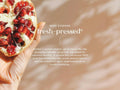 Fushi Really Good Stretch Mark Oil 100 ml key benefits graphic highlighting pomegranate and tulsi blend for uneven skin