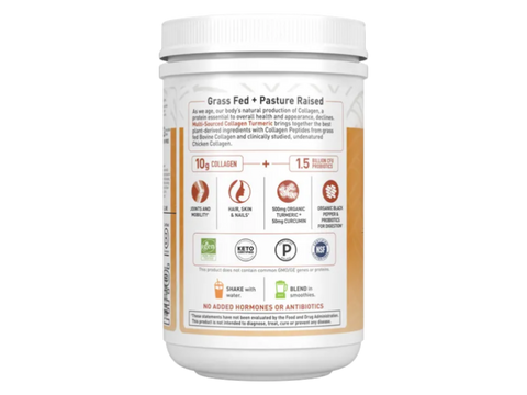 Nutrition facts and ingredients for collagen turmeric powder.
