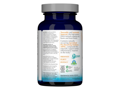Garden of Life Dr. Formulated DHA 1,000 mg Citrus 30 Softgels side bottle packaging with key benefits detail