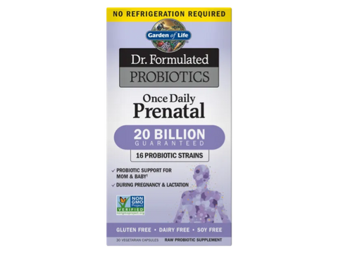 Garden of Life Dr. Formulated Once Daily Prenatal Probiotic 30 Capsules front bottle packaging showing product name and branding