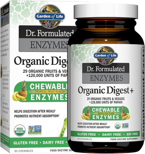 Garden of Life Dr Formulated Organic Digest with Papain and Bromelain 90 Chewables bottle front label packaging