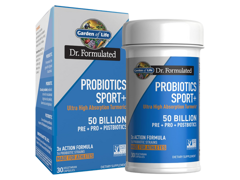 Garden of Life Dr. Formulated Sport Probiotics 30 Capsules front tub packaging showing product name and branding