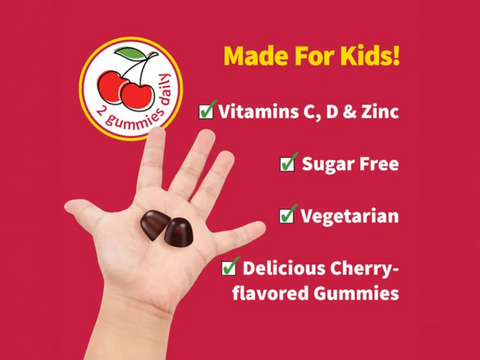 Garden of Life Kids Gummies Vitamin C D & Zinc Cherry 60 Count key benefits detail