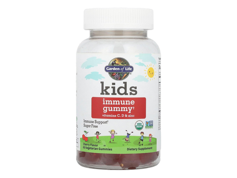 Garden of Life Kids Gummies Vitamin C D & Zinc Cherry 60 Count front bottle packaging showing product name and branding