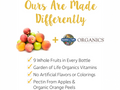Garden of Life Kids Multi Gummies Organic Fruit Flavor 120 Count side bottle packaging with key benefits detail