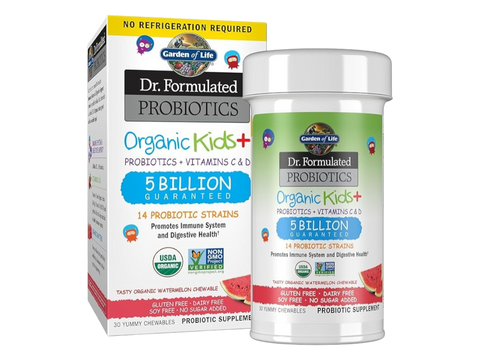 Garden of Life Kids Probiotic Organic Chewable with Vitamin C and D 30 Count bottle front label packaging- Watermelon flavor