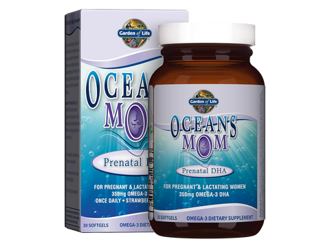 Garden of Life Oceans Mom Prenatal DHA Omega-3 Strawberry 30 Softgels front bottle packaging showing product name and branding