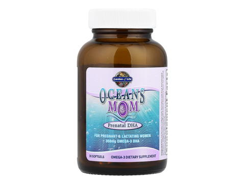 Garden of Life Oceans Mom Prenatal DHA Omega-3 Strawberry 30 Softgels front bottle packaging showing product name and branding