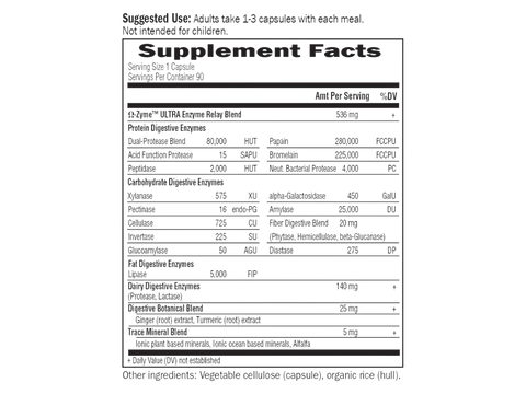 Garden of Life Omega-Zyme Ultra Digestive Enzymes Vegan Capsules supplement facts panel