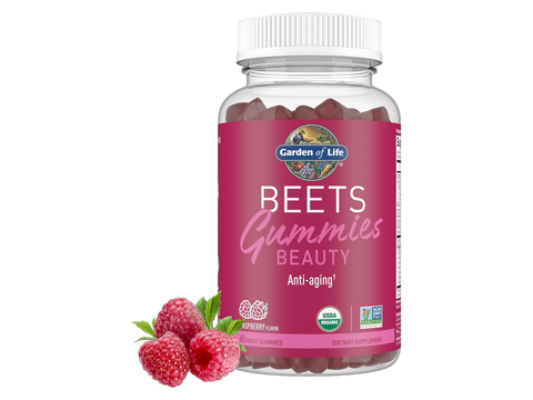 Garden of Life Organic Beet Root Beauty Gummies Raspberry 60 Count front bottle packaging showing product name and branding